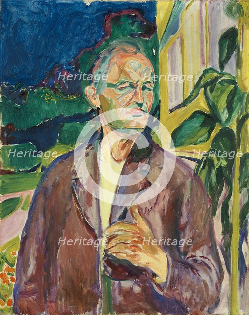Self-Portrait in Front of the House Wall. Artist: Munch, Edvard (1863-1944)