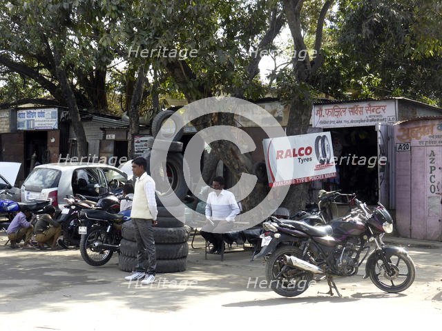 Motorcycle repair shop, Uttarakhand, India 2017. Creator: Unknown.