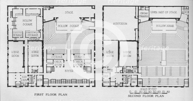 Floor plans, the Masonic Temple, Birmingham, Alabama, 1924. Artist: Unknown.