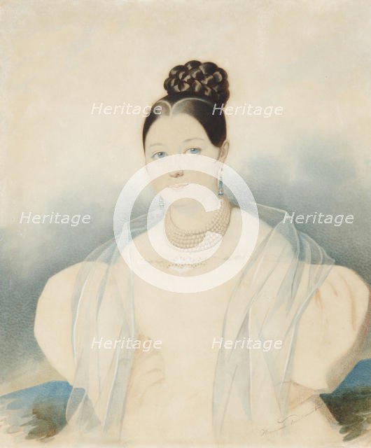 Portrait of Countess Ekaterina Alexandrovna Zubova, née Obolenskaya (1811-1843), 1830s. Creator: Hampeln, Carl, von (1794-after 1880).