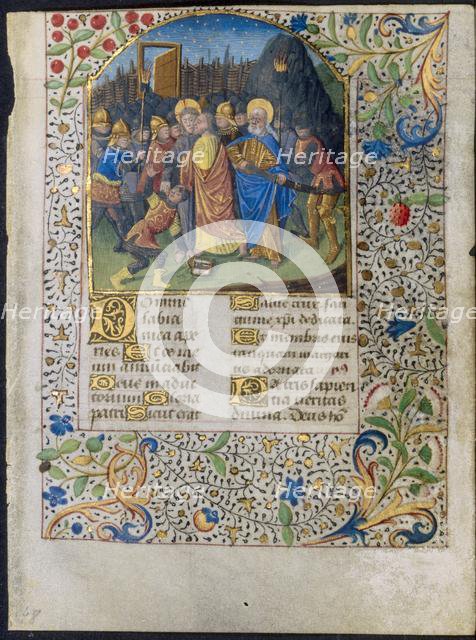 Leaf from a Book of Hours: The Betrayal of Christ, c. 1470-1485. Creator: Maître François (French), circle of.