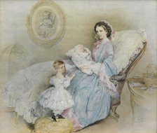 Empress Elisabeth and her children, Gisela and Rudolf, 1858. Creator: Kriehuber; Josef (1800-1876).