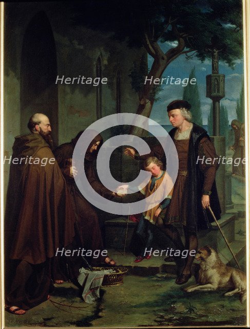Christopher Columbus with his son at the Monastery of La Rabida, 1858.