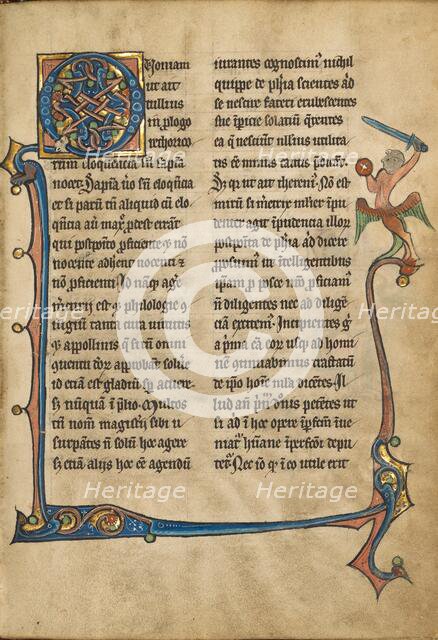 Decorated Initial Q; De Natura Avium; De Pastoribus et Ovibus; Bestiarium, 1277 or after. Creator: Unknown.