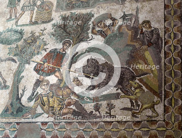 Mosaic in the Roman Villa of Casale, near Piazza Armerina, Sicily, Italy.