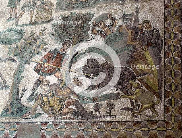 Mosaic in the Roman Villa of Casale, near Piazza Armerina, Sicily, Italy.