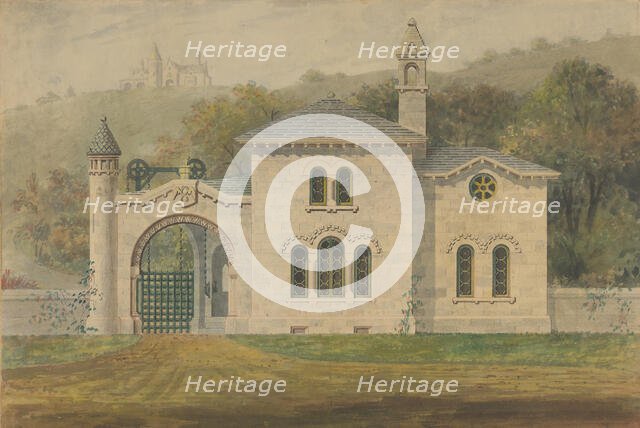 Gate Lodge for Amos G. Hull, Newburgh, New York (front elevation), 1849. Creator: Alexander Jackson Davis.