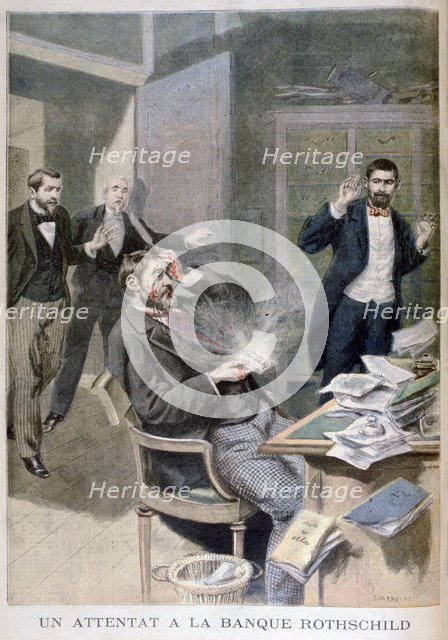 Explosion of a letter bomb sent to Baron Alphonse de Rothschild, 1895. Artist: F Meaulle
