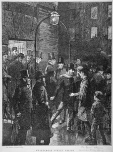 Scene at Whitecross Street Prison showing a release of prisoners, London, 1870.      Artist: Anon