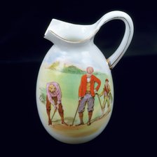 Foley/Shelley small cream jug with image of two golfers and caddy, c1930. Artist: Unknown