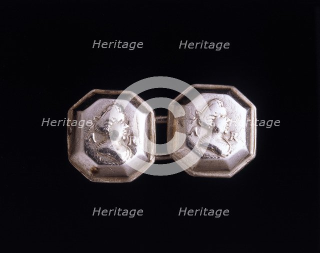 Cufflinks containing a portrait of Queen Anne, early 18th century. Artist: Unknown