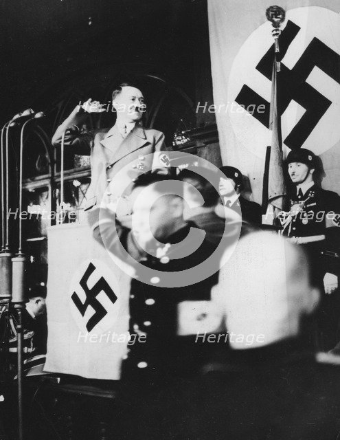 Adolf Hitler at a Nazi rally at Nuremberg, Germany, 1930s. Artist: Unknown