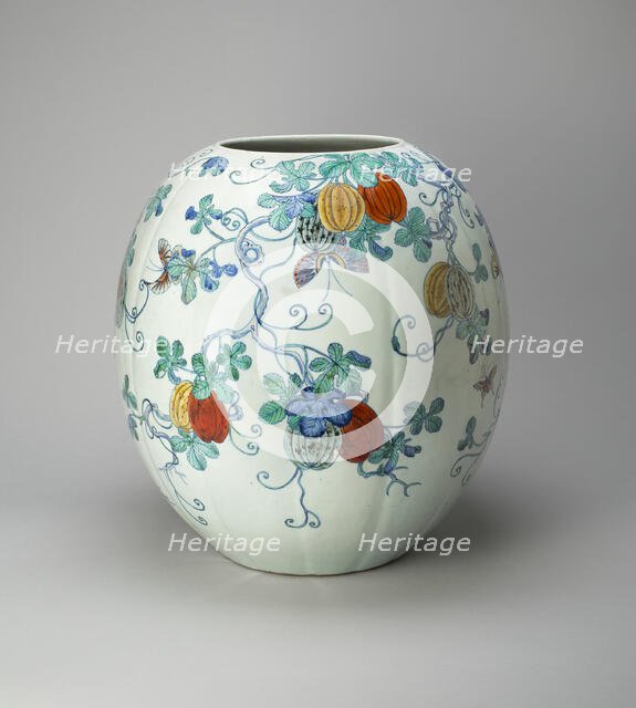 Melon-Shaped Jar with Butterflies, Gourds..., Qing dynasty, Yongzheng or early Qianlong period, 18th Creator: Unknown.