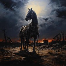 AI IMAGE - Illustration of a horse in a World War I battlefield setting, 2023. Creator: Heritage Images.