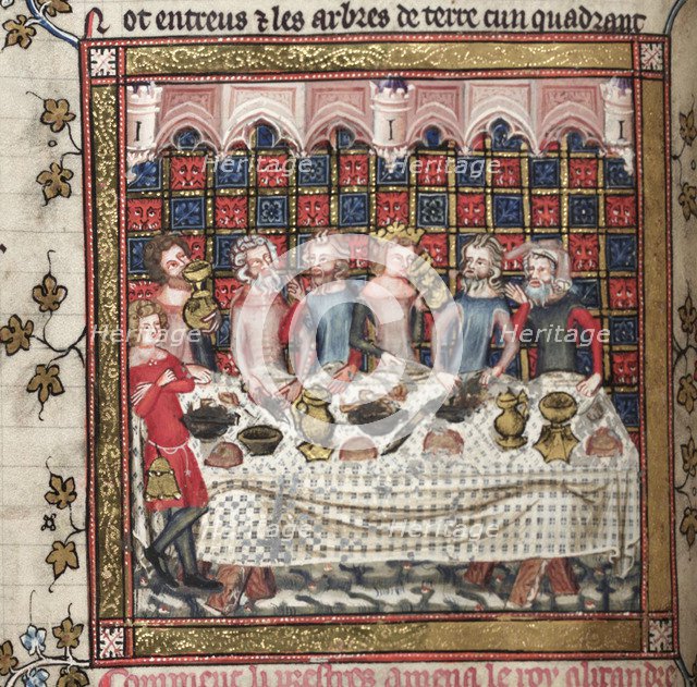 Feasting in Oxford (A cycle of Alexander romances), ca 1400. Artist: Anonymous  
