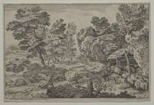 Landscape with Shepherds and two Flocks, second half 1600s. Creator: Adrian van der Cabel (Dutch, 1631-1705); Nicolas Robert.