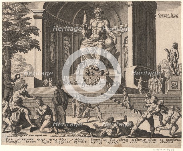 The Statue of Jupiter at Olympia (from the series The Eighth Wonders of the World) After Maarten van Heemskerck, 1572. Artist: Galle, Philipp (1537-1612)