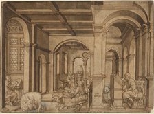 Four Evangelists in a Scriptorium, 1539. Creator: Master I.K..