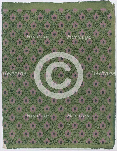 Sheet with overall pink floral pattern on green background, late 18t..., late 18th-mid-19th century. Creator: Anon.