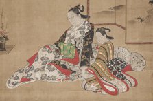 Courtesan with Her Companion at a Screen, 1716-1736. Creator: Miyagawa Choshun.