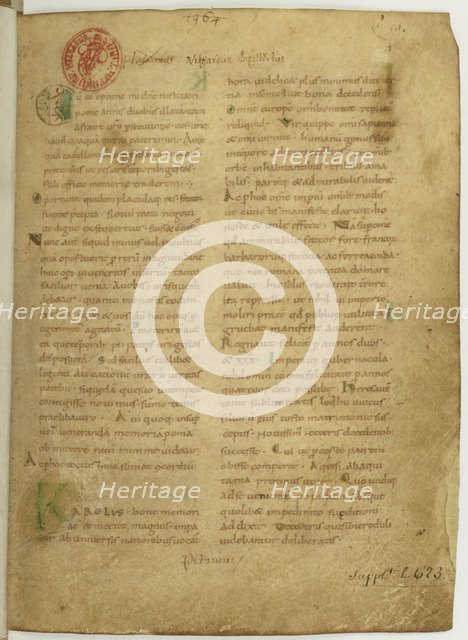 Historia Brittonum by Nennius. First page of manuscript, 11th century. Artist: Anonymous master  