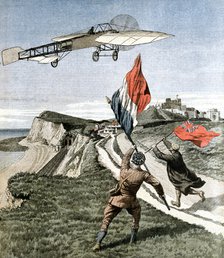 Louis Bleriot (1872-1936), French aviator, flying over the cliffs at Dover, 1909. Artist: Unknown