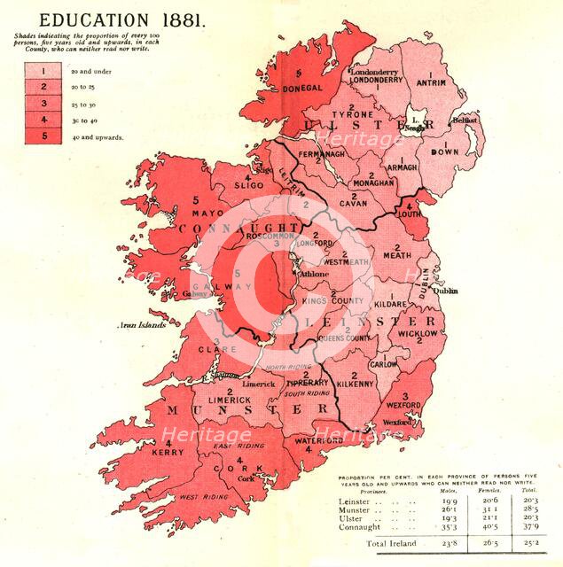 'The Graphic Statistical Maps of Ireland; Education 1881', 1886.   Creator: Unknown.