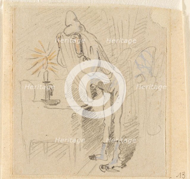 The disturbed but happily regained night's rest, (The Flea); 13, 1862. Creator: Wilhelm Busch.