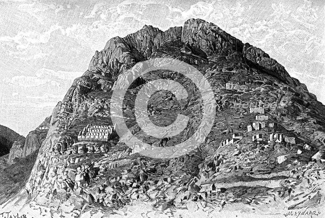Buildings of the Incas on the Cerro De Las Carceles at Ollantaytambo, Peru, 1895. Artist: Unknown