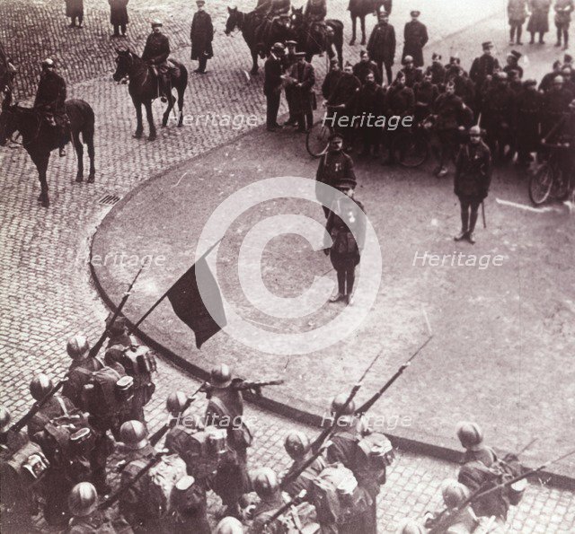 Troops marching,  Aachen, Germany, c1914-c1918. Artist: Unknown.