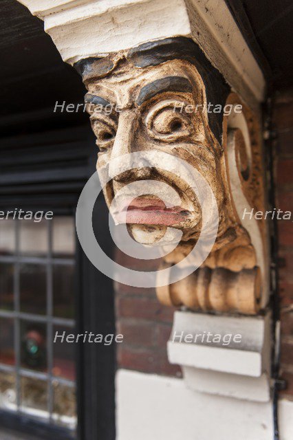 Painted corbel bracket on the Station public house, The Broadway, Stoneleigh, Ewell, Surrey, 2014. Artist: Derek Kendall.