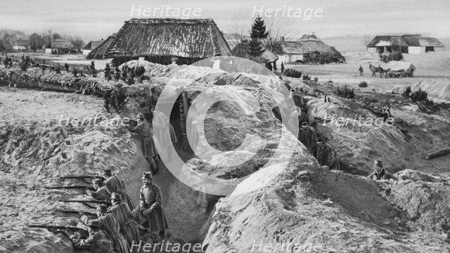 German infantry in trenches at Jasionna, Poland, World War I, 1915. Artist: Unknown