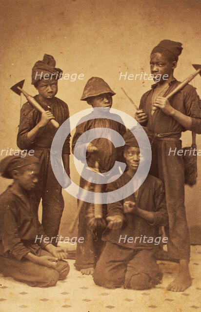 Studio portrait of young chimney sweeps, c1870. Creator: J. N. Wilson.