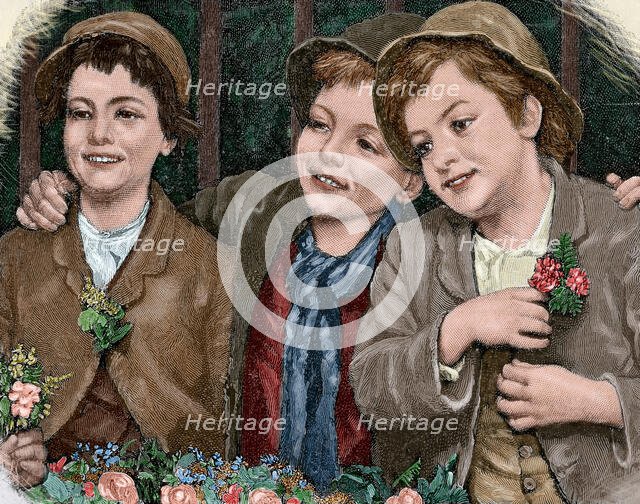 Characters from "The Adventures of Huckleberry Finn", 1885.  Creator: Moritz Klinkicht.