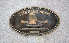 Sherlock Holmes plaque on the outside of 221b Baker Street, London.  Artist: Dr Stephen Coyne