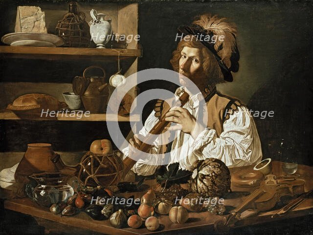 Interior with Still Life and Young Man with Flute, c1615-1616. Creator: Boneri (Cecco del Caravaggio); Francesco (um 1589-um 1620).