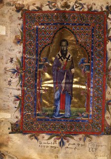 Saint Basil the Great (Manuscript illumination from the Matenadaran Gospel), 1286.