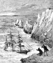 Wreck of the Irex at the Needles, Isle of Wight: rescue of the crew, 1890. Creator: P Naumann.