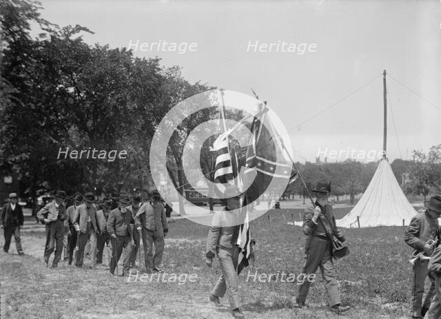 Confederate Reunion - North Carolina Veterans with Flag, 1917. Creator: Harris & Ewing.