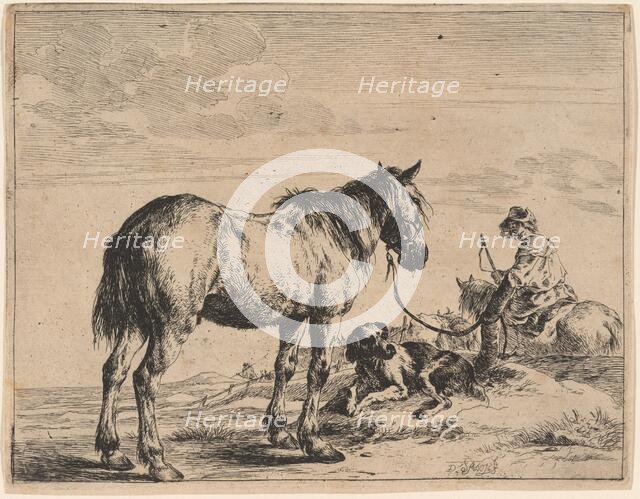 A Horse Bound to a Post with a Reclining Dog, 1651. Creator: Dirck Stoop.