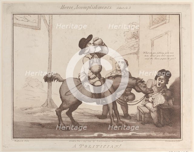 Horse Accomplishments, Sketch 5: A Politician !!, August 1, 1799., August 1, 1799. Creator: Thomas Rowlandson.