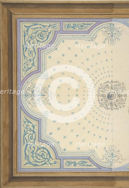 Design for the decoration of a ceiling with strapwork and rinceaux, 1830-97. Creators: Jules-Edmond-Charles Lachaise, Eugène-Pierre Gourdet.