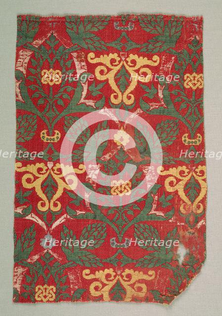 Lampas with curving vine and palmette leaves, 1400s. Creator: Unknown.