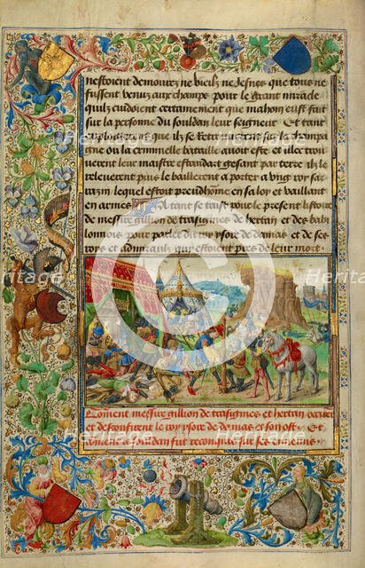 Gillion Slaying King Ysore and Freeing the Sultan, 1464. Creators: Lieven van Lathem, David Aubert.