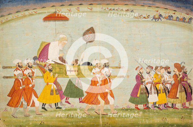Emperor Aurangzeb Carried on a Palanquin, c1775. Creator: Unknown.