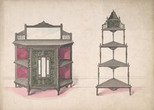 Design for a Mirrored Cabinet and a Set of Corner Shelves, 19th century. Creator: Anon.