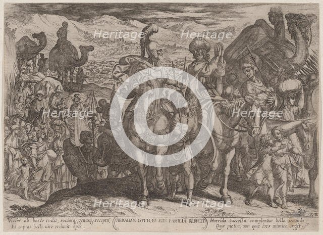 Plate 3: Abraham Taking Lot and His Family to His Own Land, from 'The Battles..., ca. 1590-ca. 1610. Creator: Antonio Tempesta.