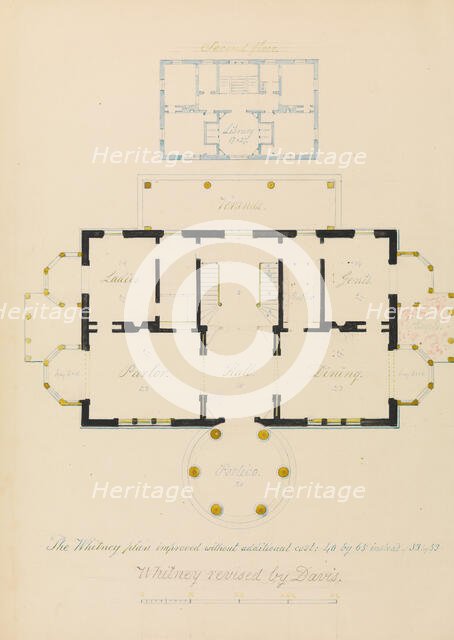 House for Henry Whitney, New Haven, Connecticut (revised plan), ca. 1836. Creator: Alexander Jackson Davis.