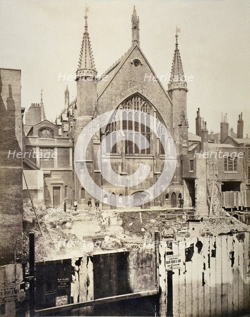 The east end of the Guildhall, from Basinghall Street, City of London, 1869. Artist: Anon