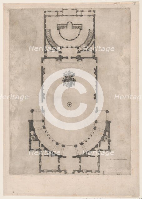 Speculum Romanae Magnificentiae: Ground plan of a building with the arms of Pope J..., 16th century. Creator: Anon.